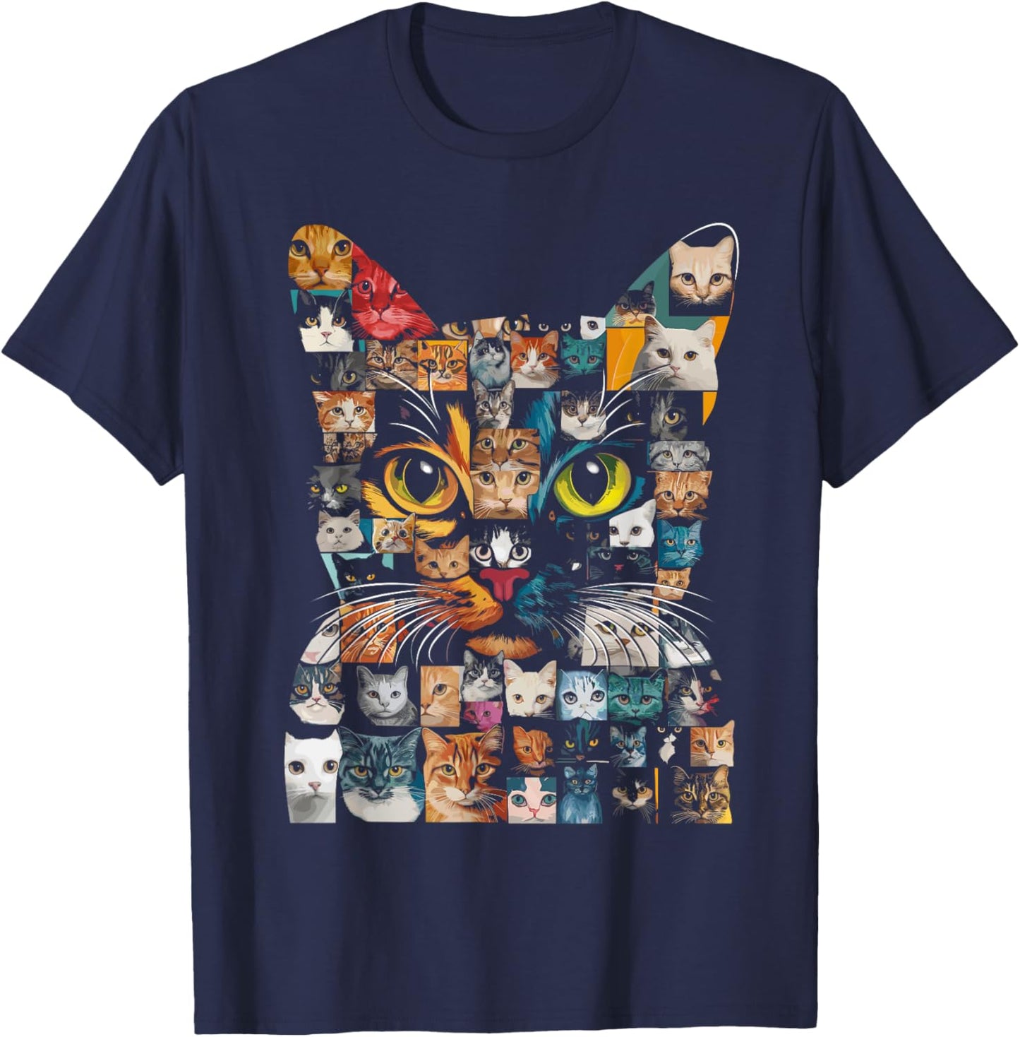 Cat Lover - Colorful Cat Face Collage Women Kids T-Shirt - T-Shirt | Navy