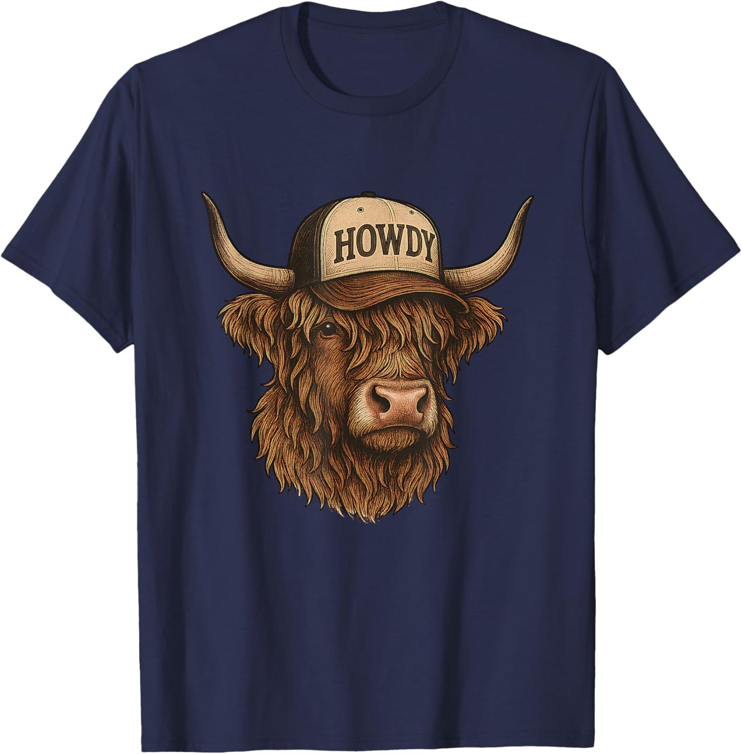 Highland Cow Cattle Farmer Funny Highland Cow Graphic T-Shirt - T-Shirt | Navy