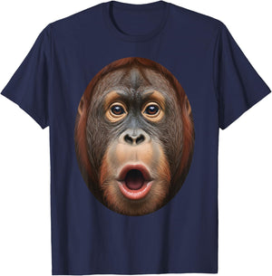 Animals - Surprised Orangutan Face Realistic Primate Art T-Shirt - T-Shirt | Navy