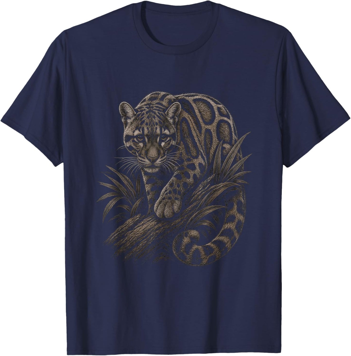 Clouded Leopard Graphic Artwork Design T-Shirt - T-Shirt | Navy