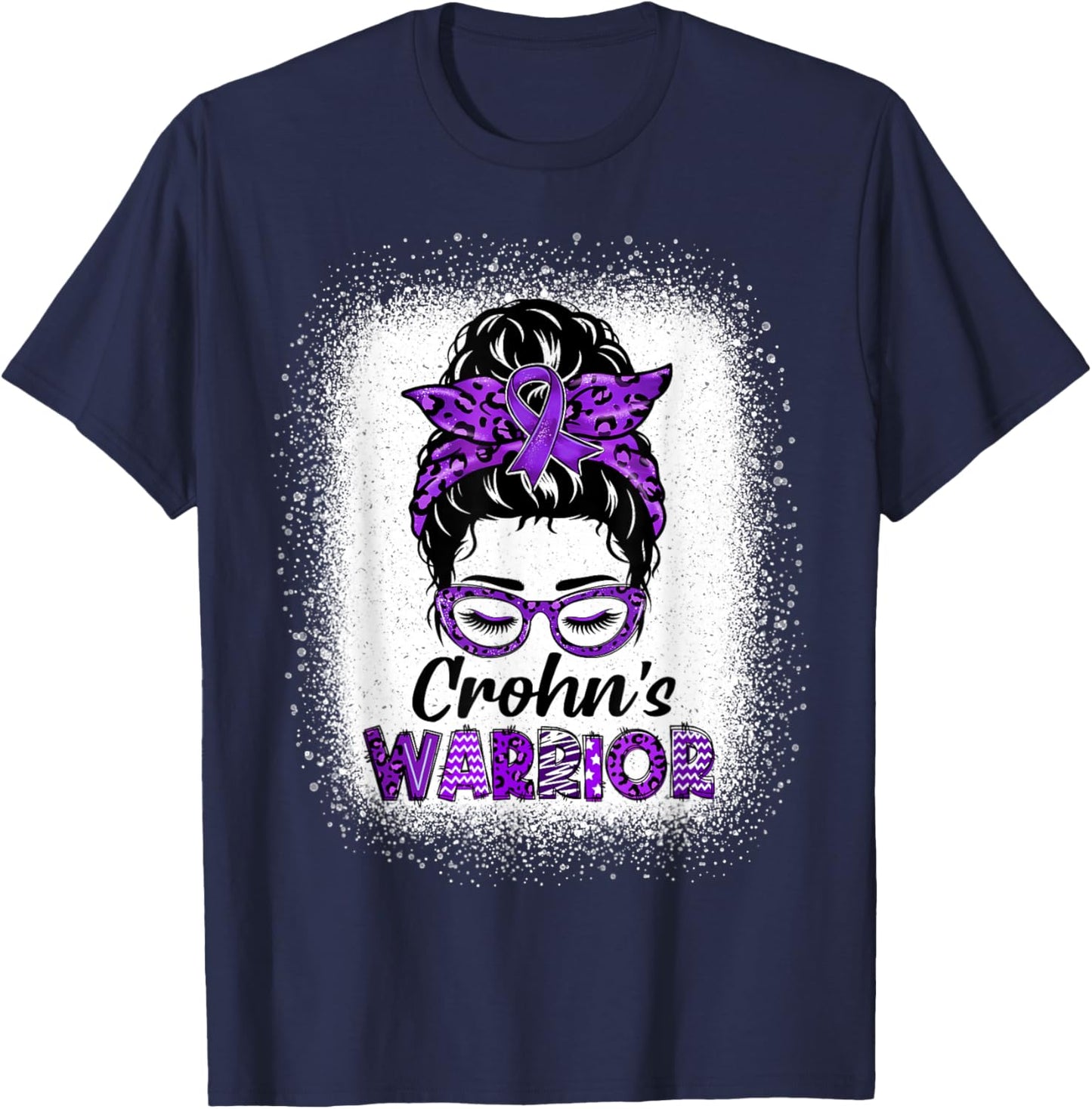 Crohns Disease Warrior Women Messy Bun Crohn's Awareness T-Shirt - T-Shirt | Navy