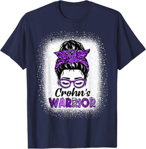 Crohns Disease Warrior Women Messy Bun Crohn's Awareness T-Shirt - T-Shirt | Navy
