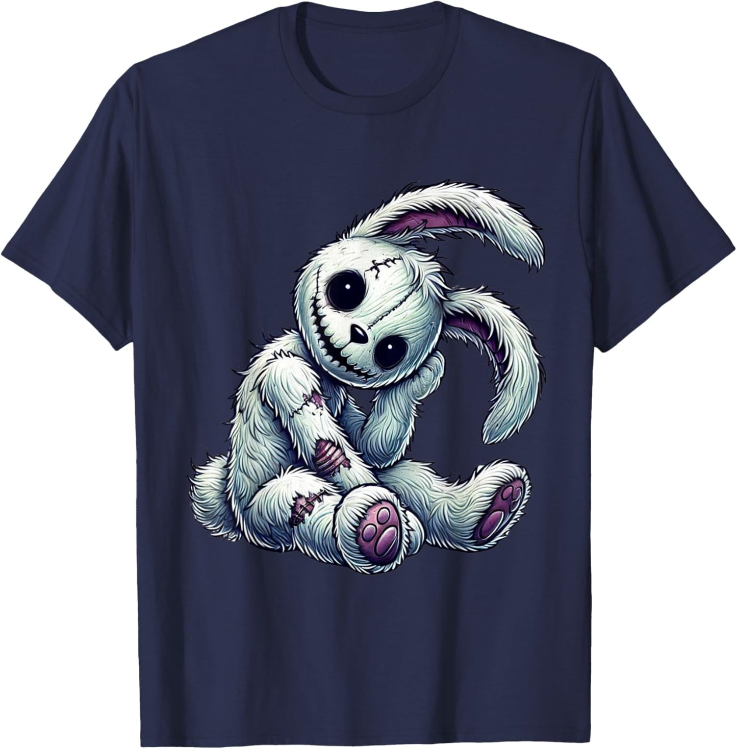 Zombie Bunny Stitched Easter gothic and Creepy Halloween T-Shirt - T-Shirt | Navy