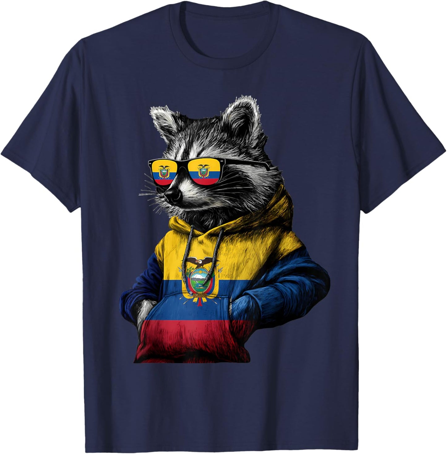 Ecuador Roots Raccoon Ecuadorian Flag T-Shirt - T-Shirt | Navy