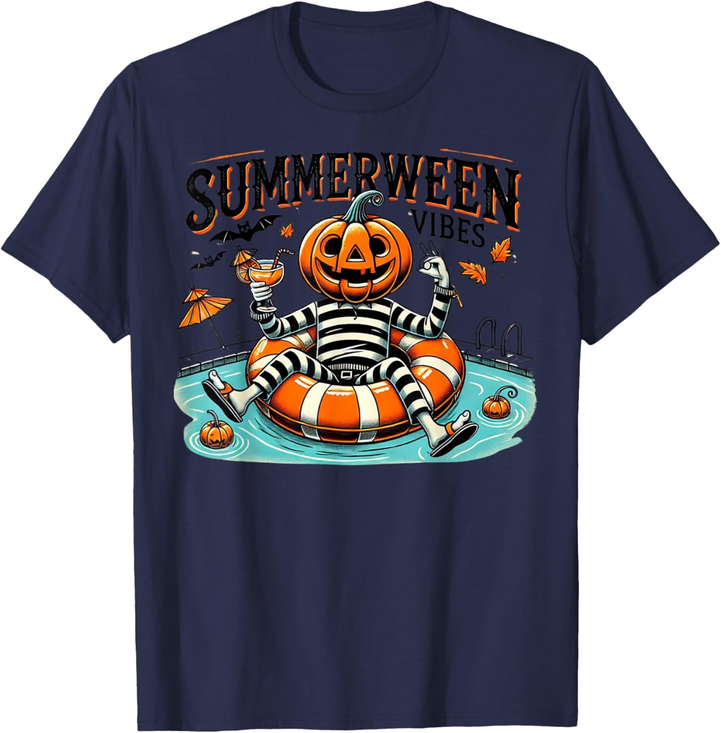 Summerween Vibes Spooky Summer Pumpkin Women Kids T-Shirt - T-Shirt | Navy
