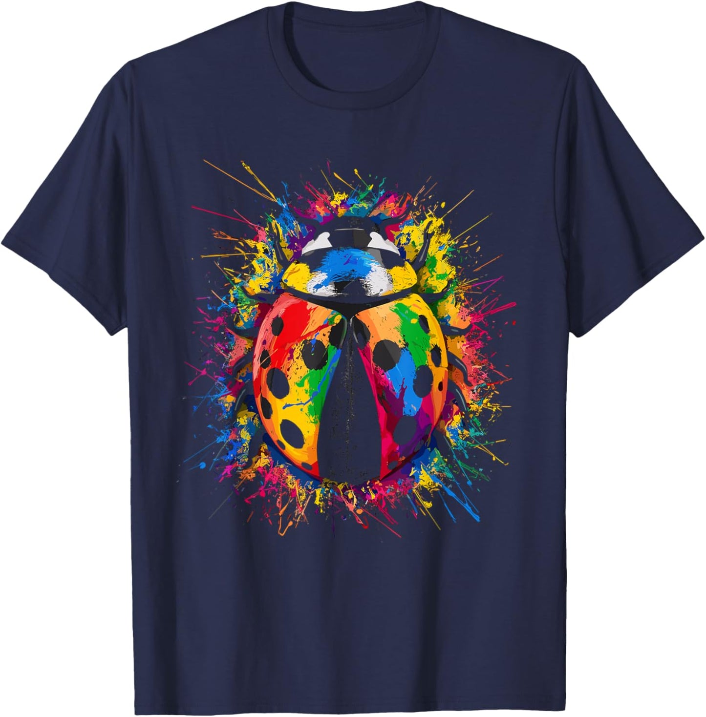Colorful Paint Splash Ladybug Art Graphic T-Shirt - T-Shirt | Navy