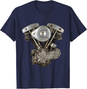 Gen Shovel Shovelhead V-Twin Motorcycle Engine Retro T-Shirt - T-Shirt | Navy