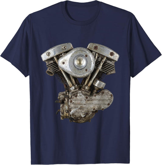 Gen Shovel Shovelhead V-Twin Motorcycle Engine Retro T-Shirt - T-Shirt | Navy
