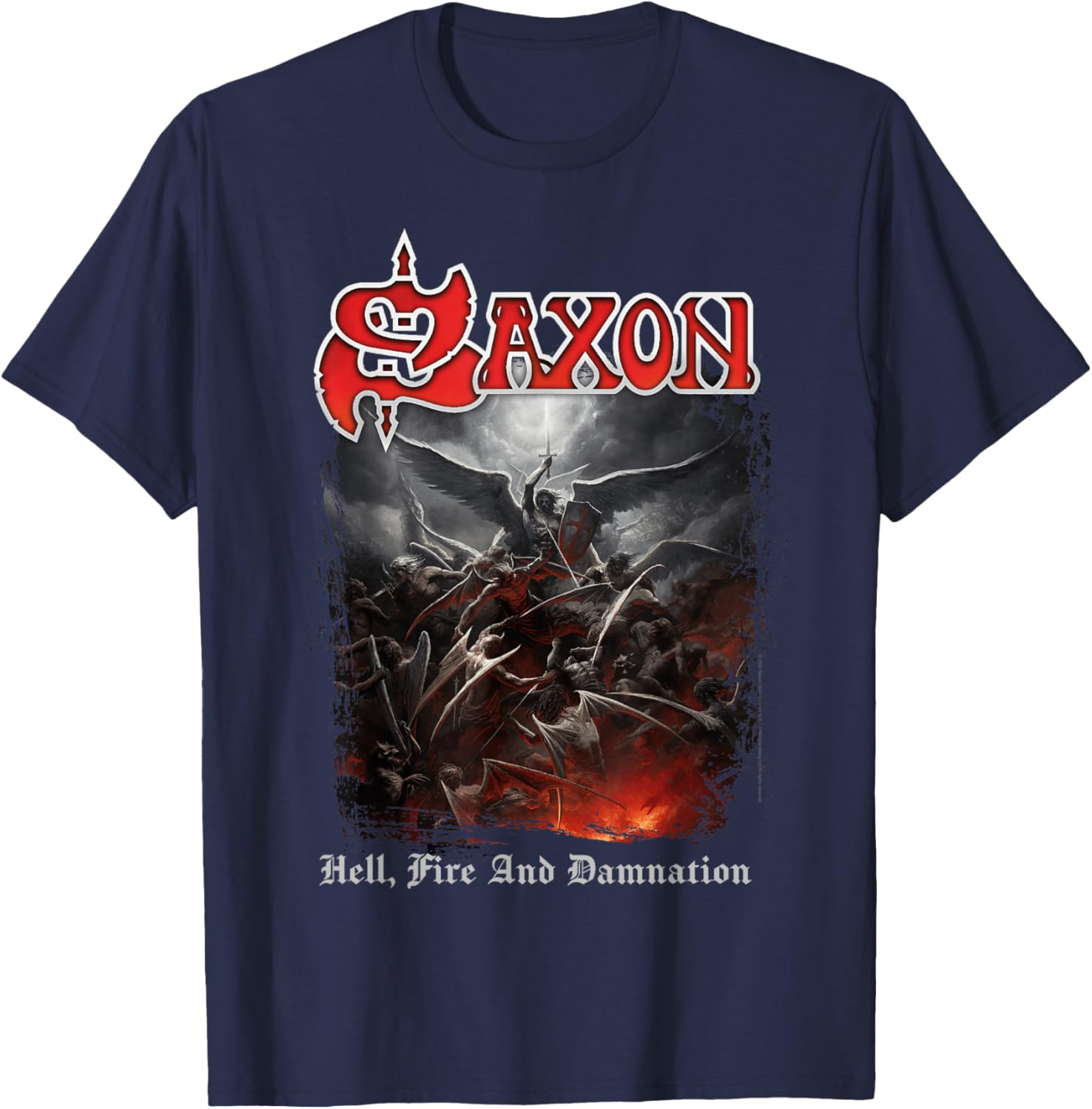 Official Saxon Hell Fire Heavy Metal Band T-Shirt - T-Shirt | Navy