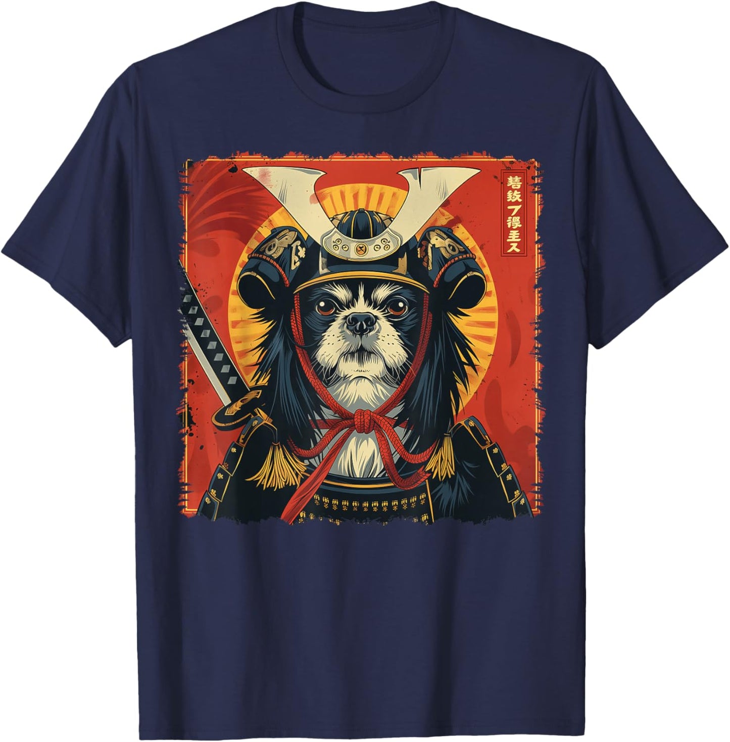 Japanese Chin Dog Japanese Art Samurai Ukiyo-e Vintage T-Shirt - T-Shirt | Navy