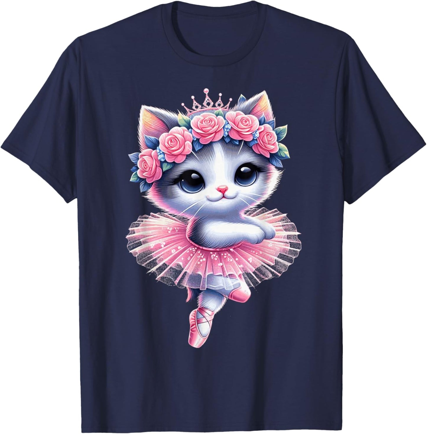 Cute Ballet Kitten Ballerina Cat Dancing Gracefully Tutu Art T-Shirt - T-Shirt | Navy