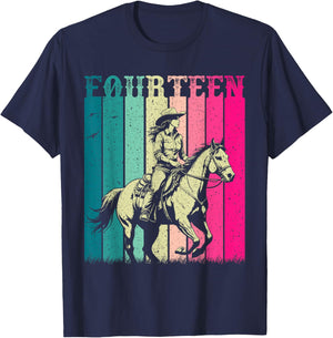Cowgirl 14th Birthday Girls 14 Year Old Western Rodeo Party T-Shirt - T-Shirt | Navy
