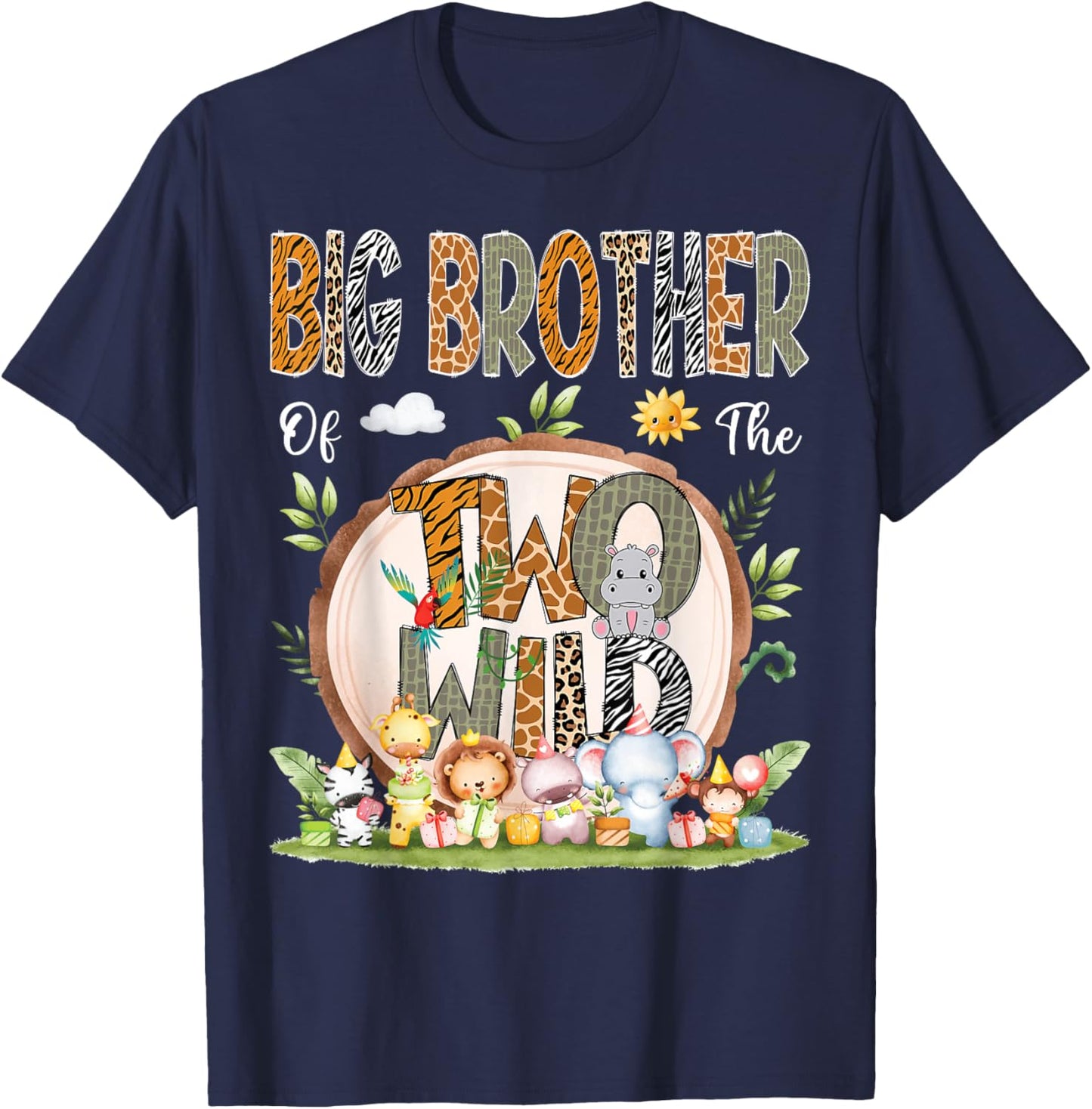 Big Brother Of The Two Wild Animal Safari 2Nd Birthday Party T-Shirt - T-Shirt | Navy