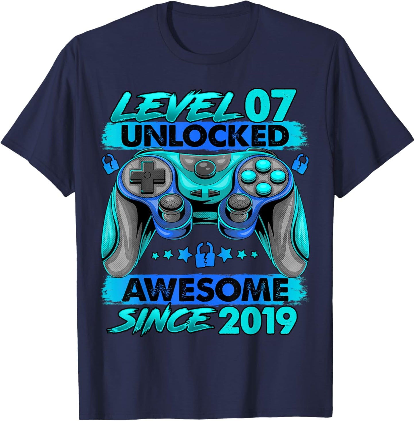 Level 7 Unlocked 7 Year Old Gifts Boys 7th Birthday Boy T-Shirt - T-Shirt | Navy