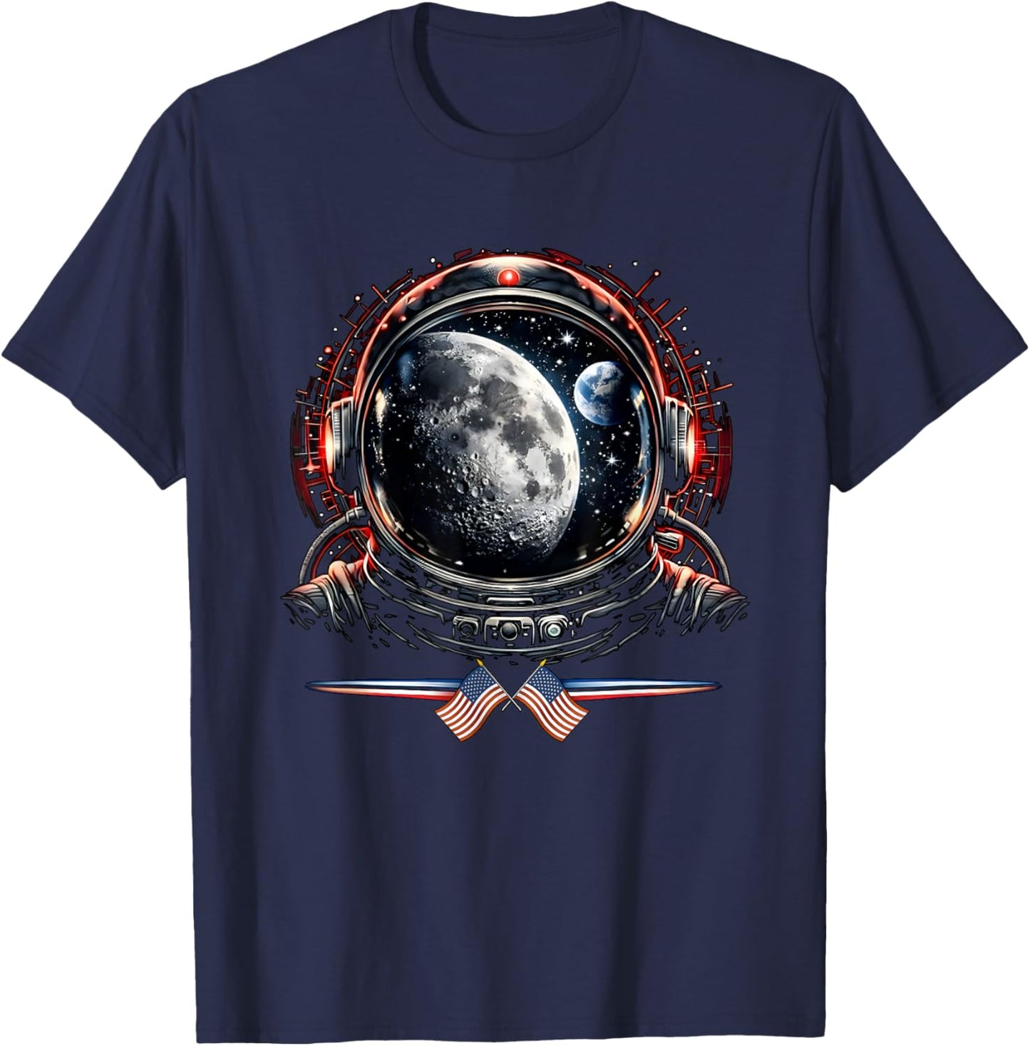 Cool Astronaut with Reflections of Earth and Moon T-Shirt - T-Shirt | Navy