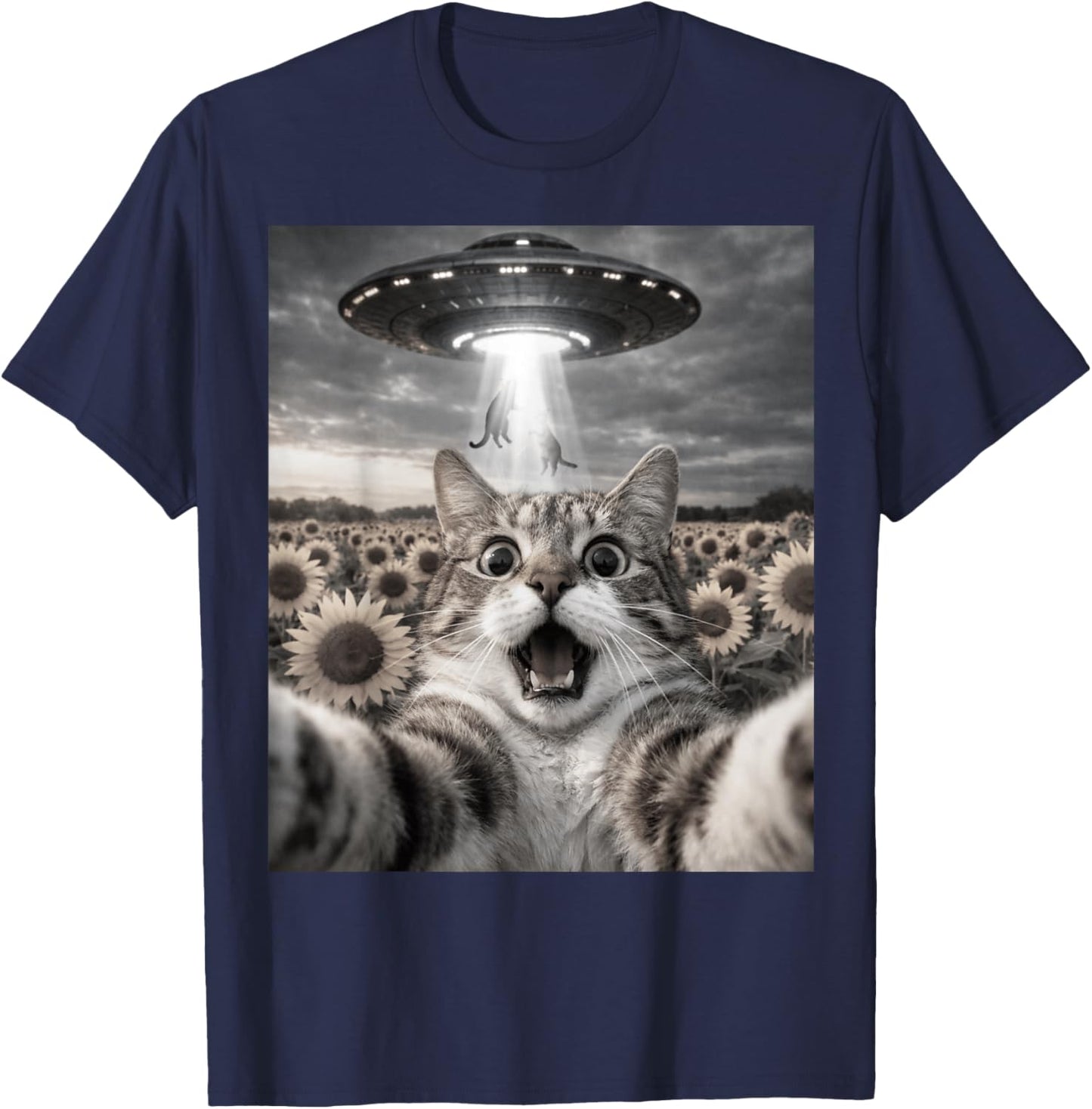 Funny Cat Selfie UFO Alien Animal Meme Women Kids T-Shirt - T-Shirt | Navy