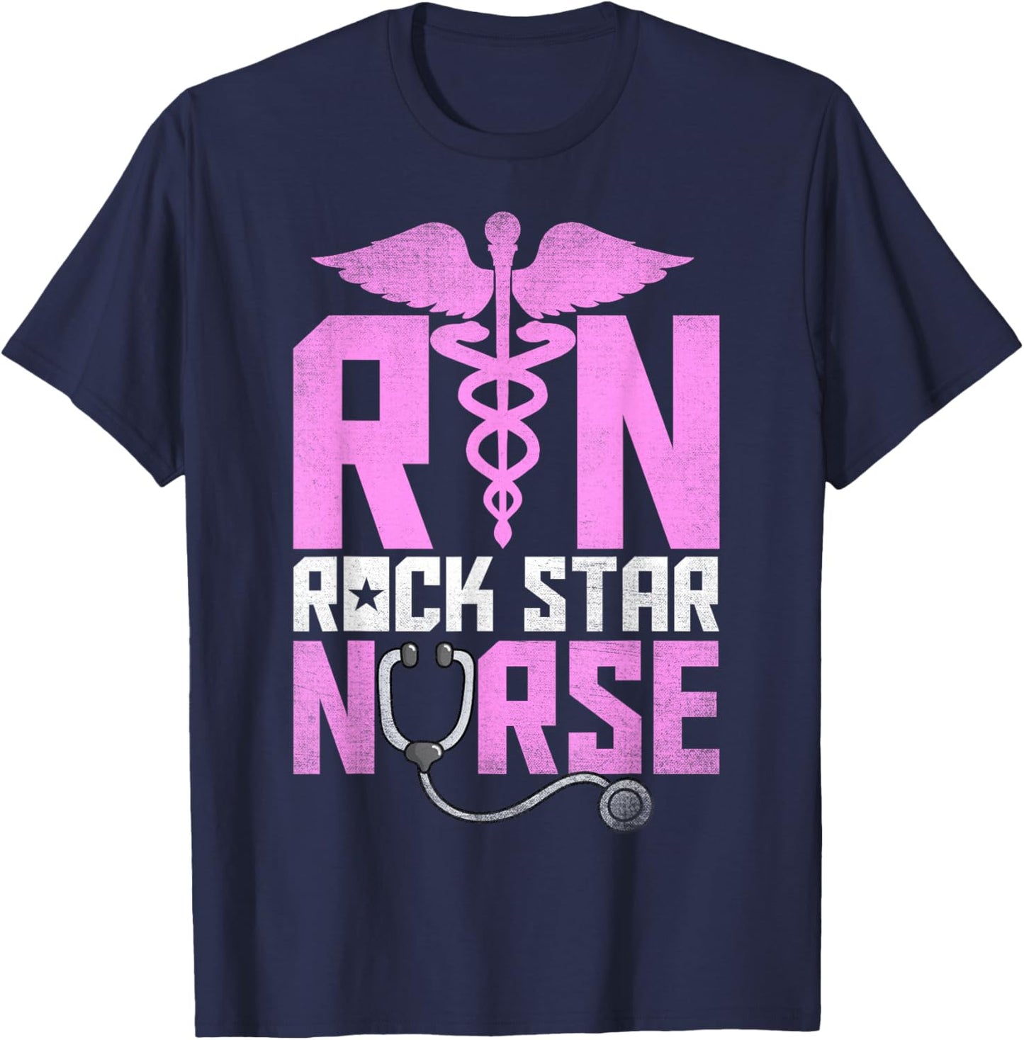 RN Rock Star Nurse - Nursing Stethoscope Registered Nurse T-Shirt - T-Shirt | Navy
