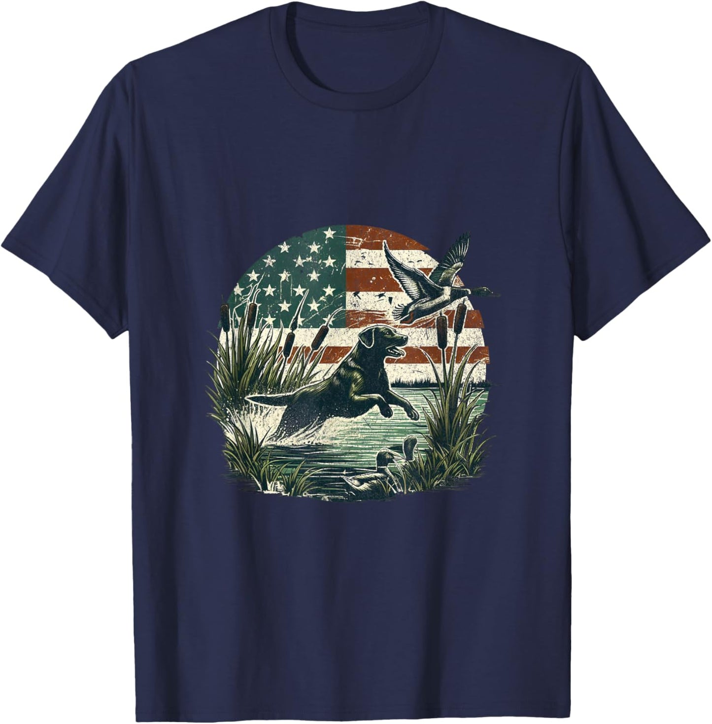 Black Labrador USA Flag Lab Owner Duck Hunter T-Shirt - T-Shirt | Navy