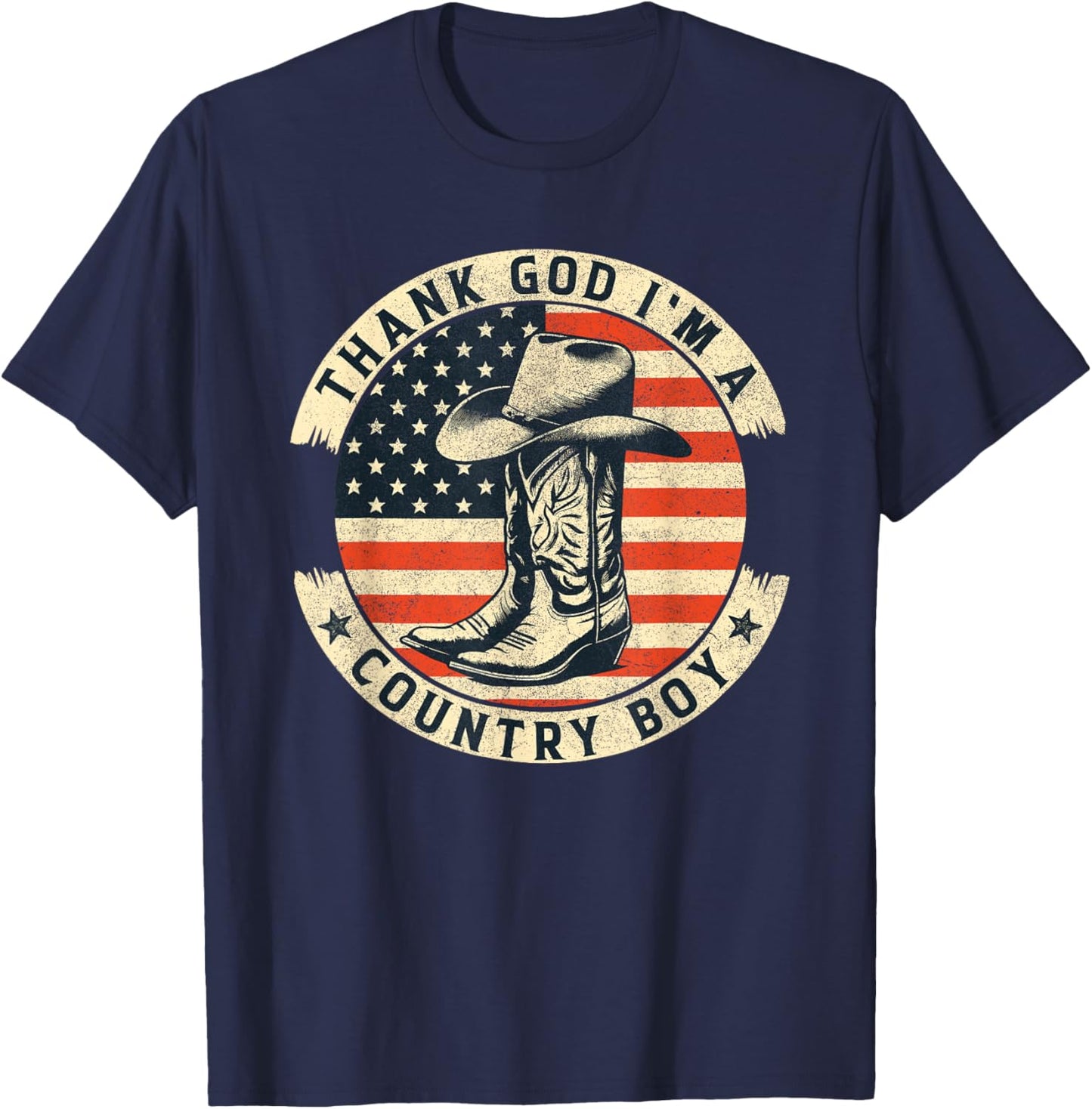 Thank God I'm A Country Music Boy Cowboy Western Retro T-Shirt - T-Shirt | Navy
