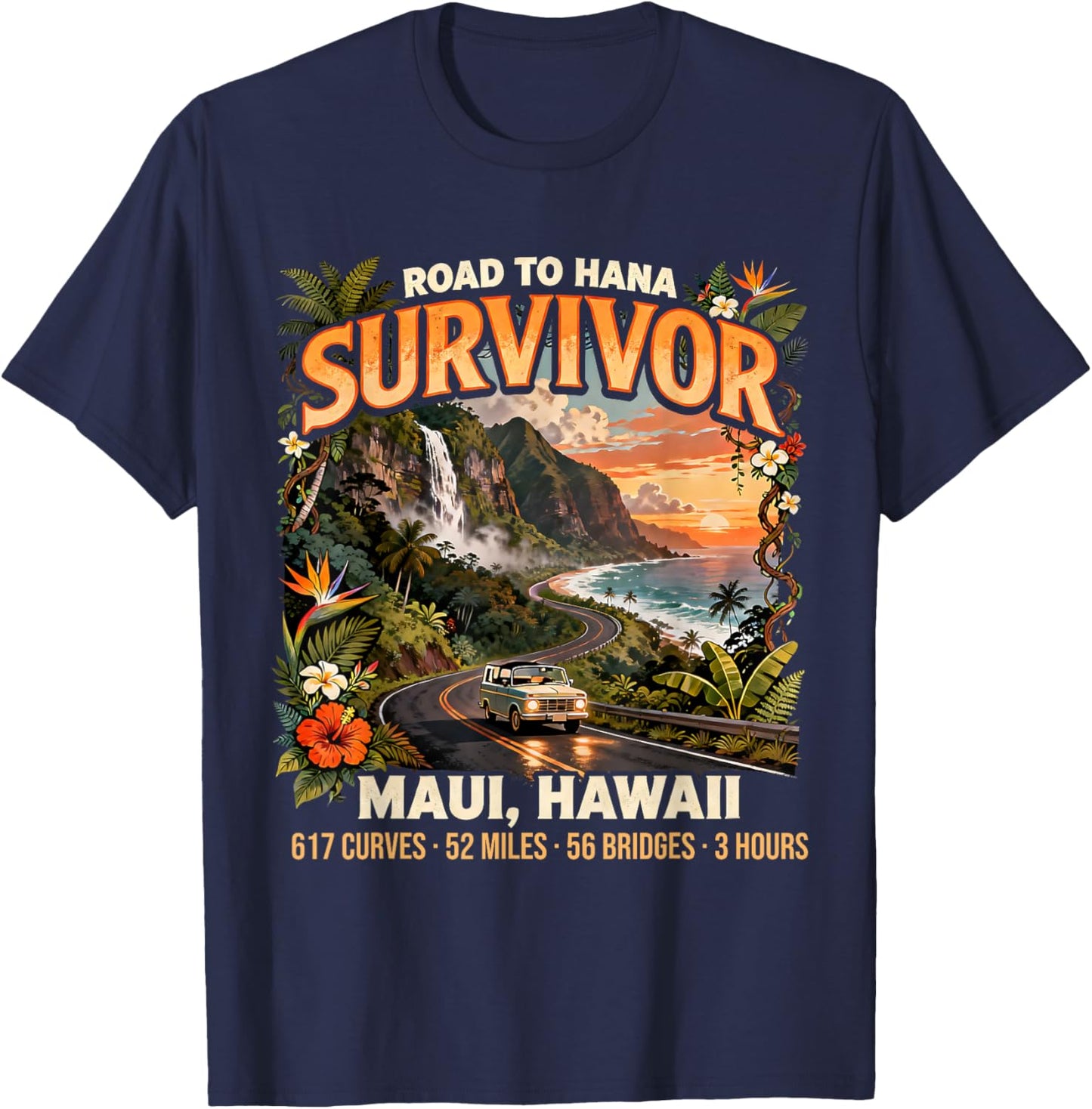 Vintage Road to Hana Survivor Hawaii Scenic Drive Souvenir T-Shirt - T-Shirt | Navy