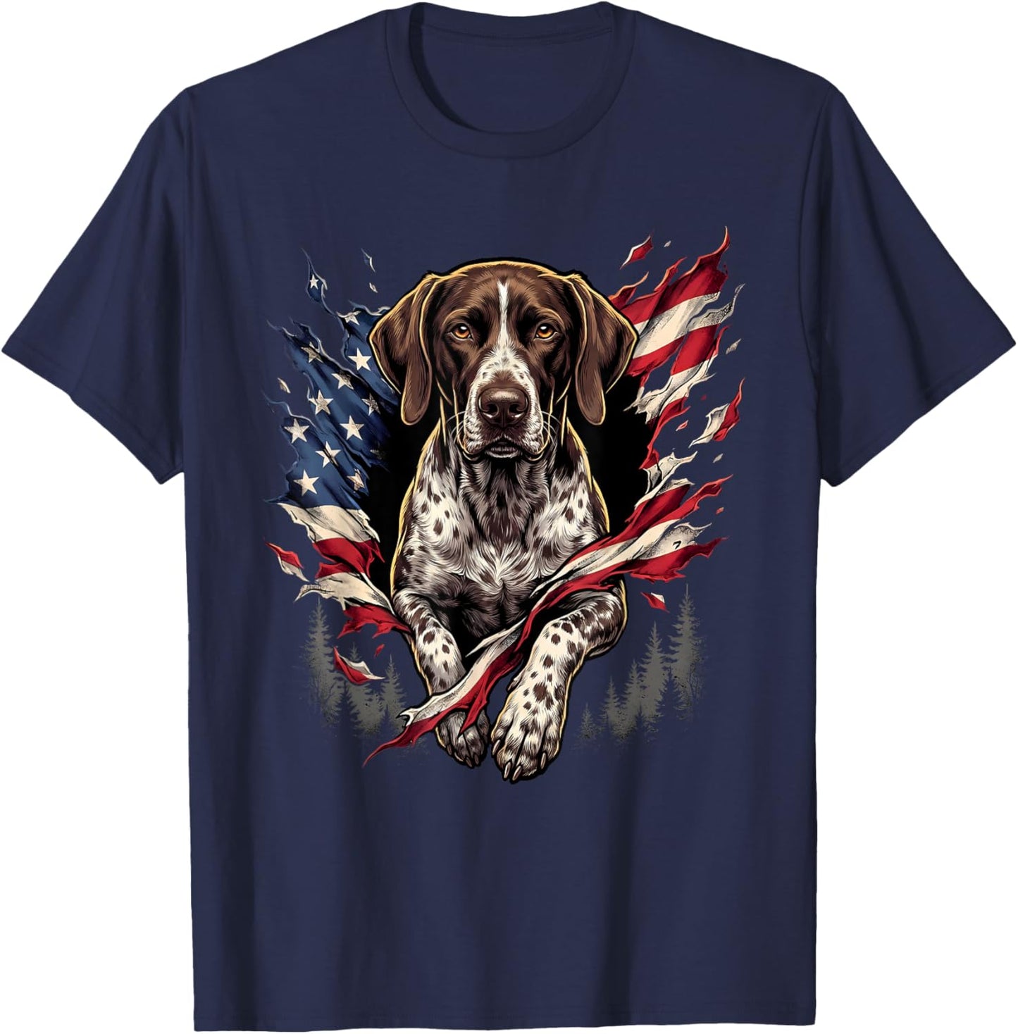 German Shorthaired Pointer American Flag GSP 4th of July T-Shirt - T-Shirt | Navy