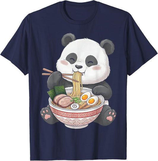 Cute Panda Eating Ramen Kawaii Japanese Noodles Lover T-Shirt - T-Shirt | Navy