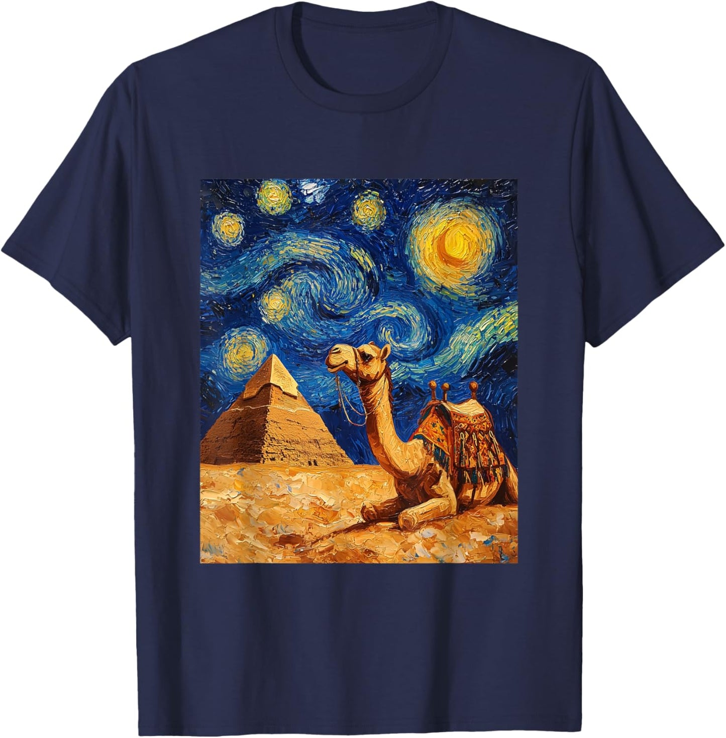 Camel Pyramid Egyptian Egypt - Van Gogh Style - Starry Night T-Shirt - T-Shirt | Navy