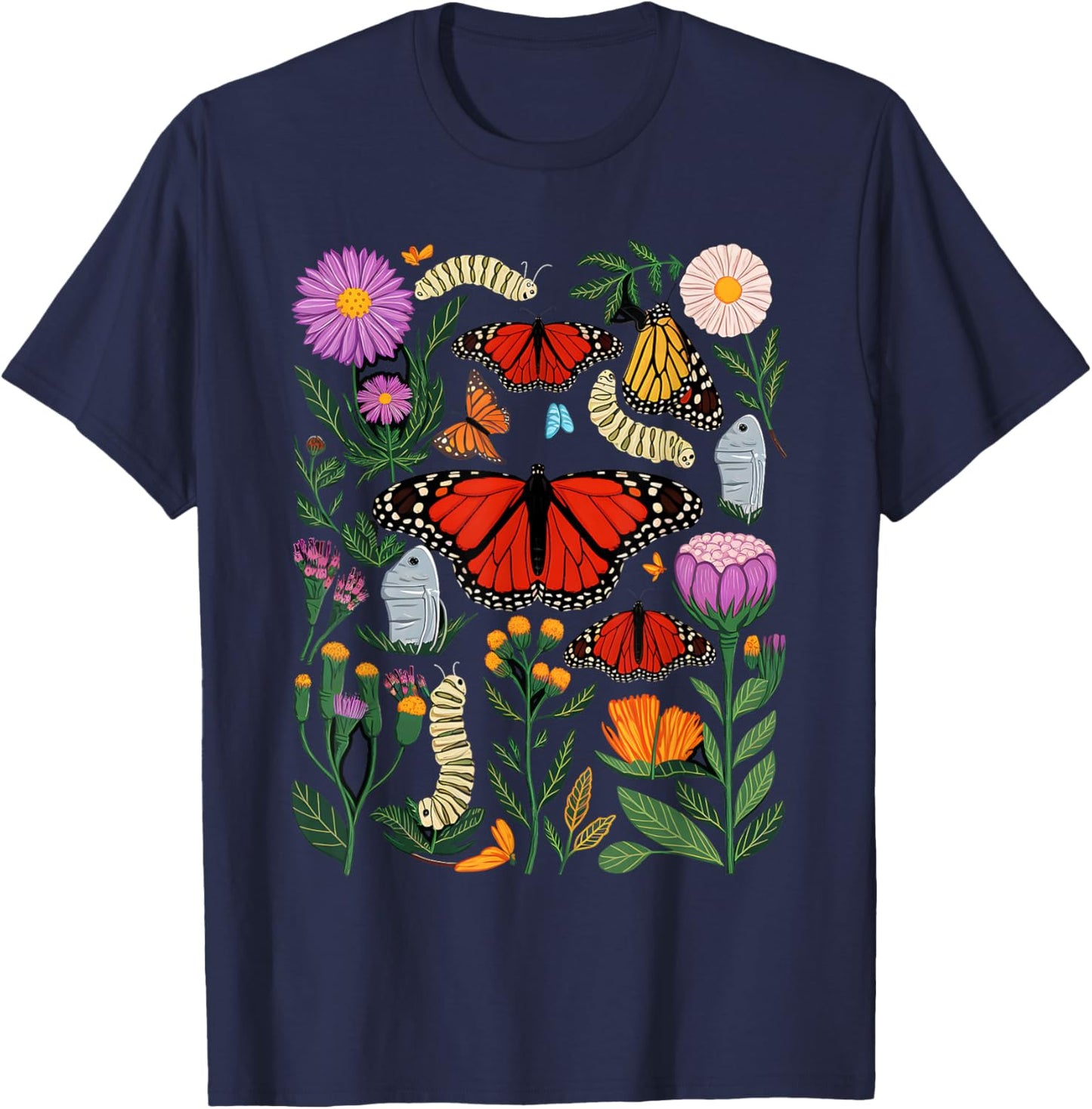 Monarch Butterfly Lover Life Cycle Metamorphosis Caterpillar T-Shirt - T-Shirt | Navy