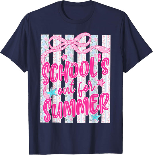 Last Day of School Out for Summer Coquette Bow Women Girl T-Shirt - T-Shirt | Navy