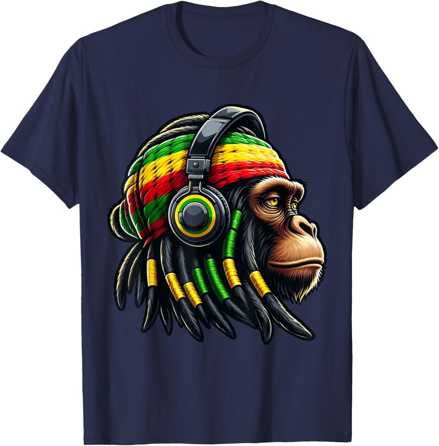 Jamaica Roots Reggae Chimpanzee Rastafari Monkey T-Shirt - T-Shirt | Navy