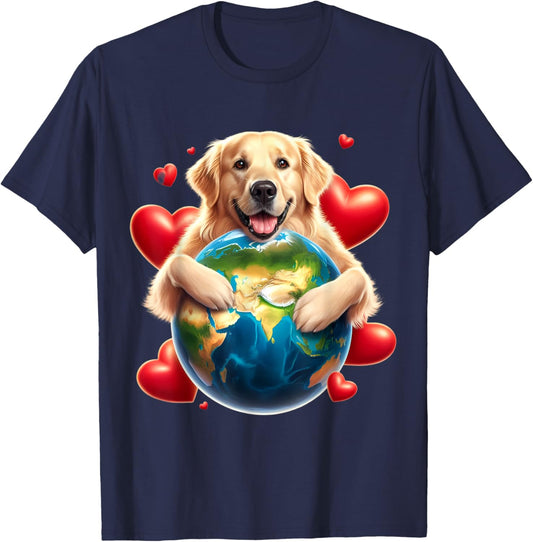 Golden Retriever Earth Day Hug Love Dog Owner Planet Lover T-Shirt - T-Shirt | Navy