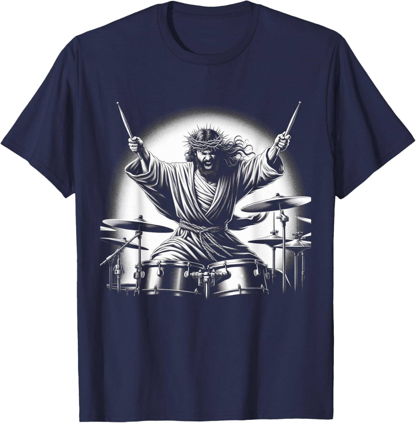 Drummer Rock Jesus Drumming T-Shirt - T-Shirt | Navy