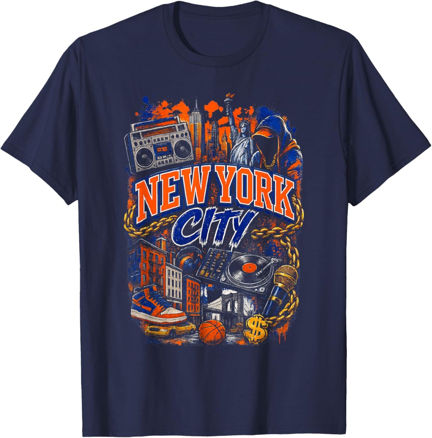 New York | Hip Hop Sports Style Design Cool Graphic T-Shirt - T-Shirt | Navy