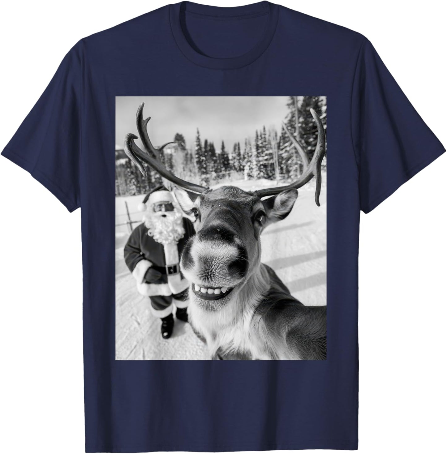 Reindeer Selfie Christmas Party Selfie Funny Reindeer Xmas T-Shirt - T-Shirt | Navy