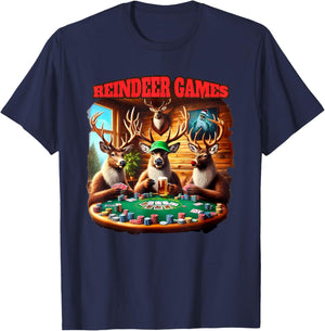 Funny Deer Playing Poker Christmas Reindeer Matching Game T-Shirt - T-Shirt | Navy