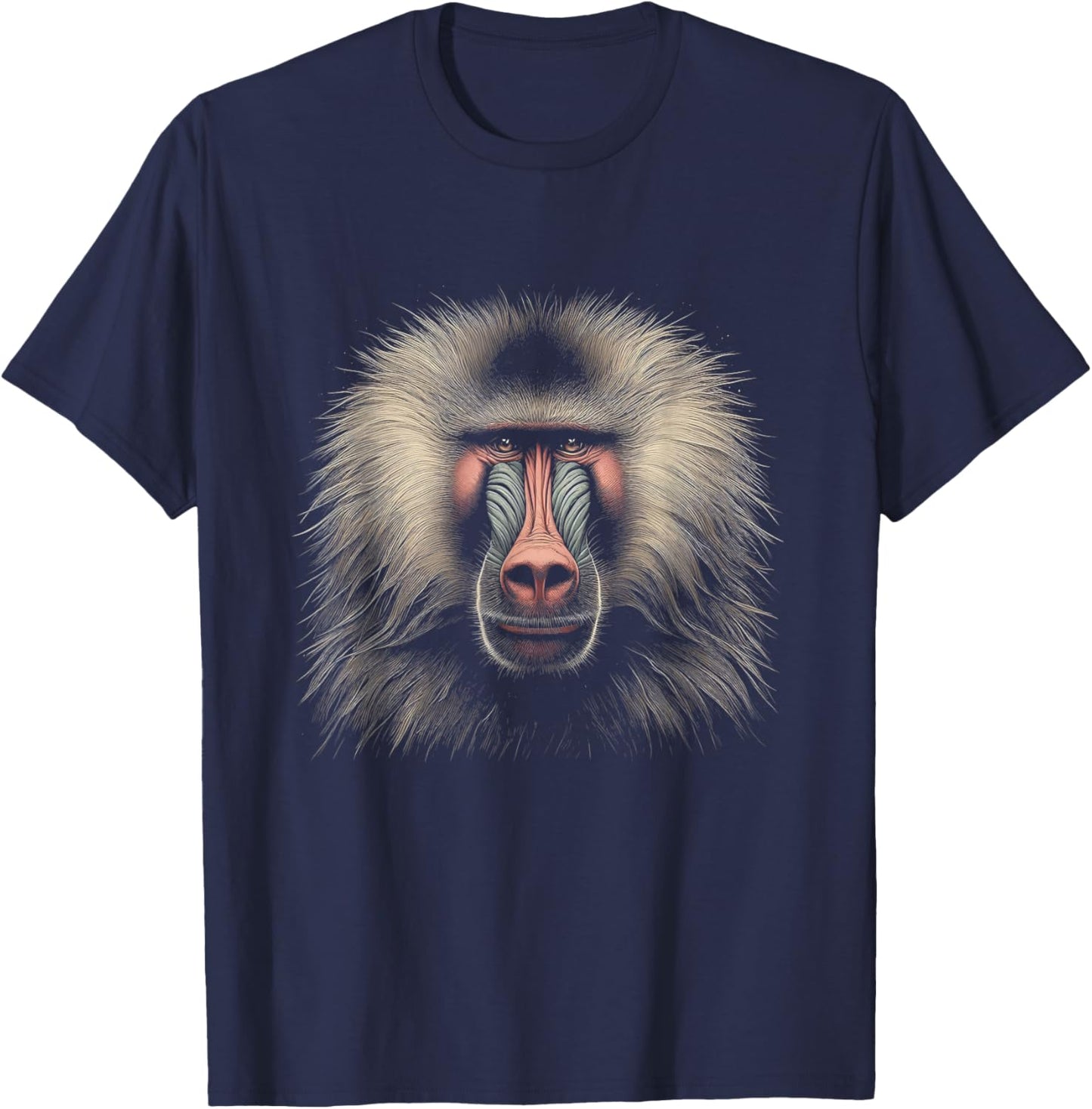 Mandrill Baboon Head Graphic Artwork Design T-Shirt - T-Shirt | Navy