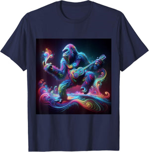 Psychedelic Gorilla Guitar Shaman Trippy Rainbow EDM Vibes T-Shirt - T-Shirt | Navy