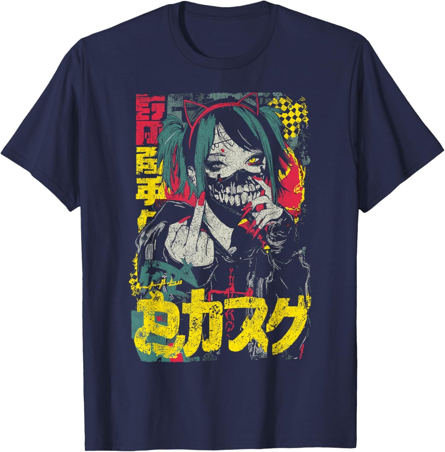 Japanische Streetwear Gothic Girl Emo Cyberpunk Y2K Anime T-Shirt - T-Shirt | Navy