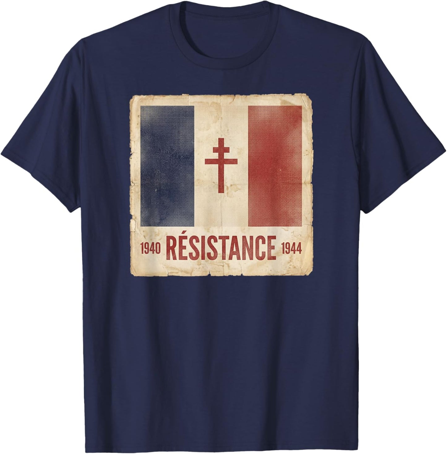 Résistance Free France Flag with Cross of Lorraine 1940-1944 T-Shirt - T-Shirt | Navy
