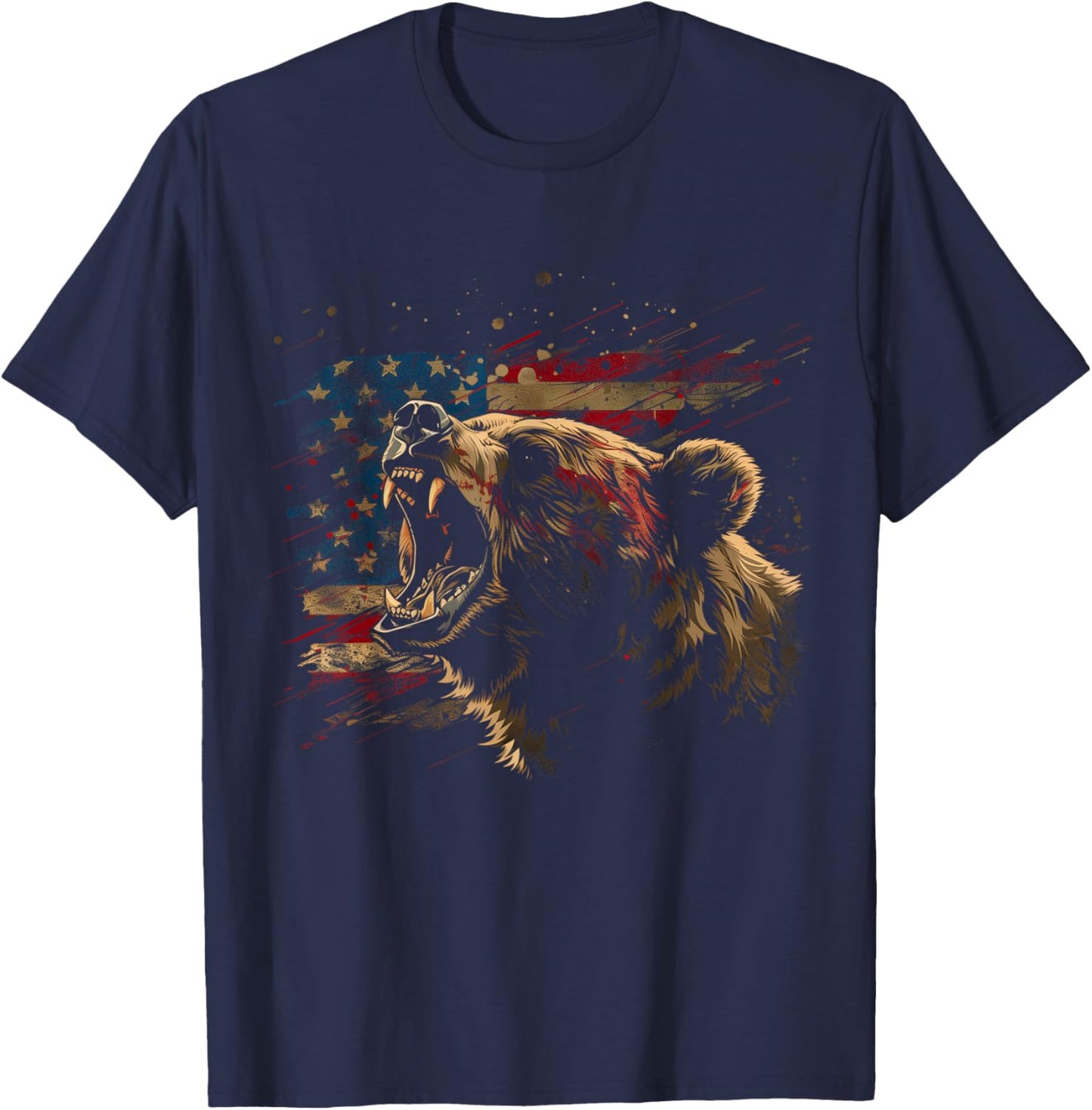 Bear American Flag USA Patriotic Grizzly Bear Lover T-Shirt - T-Shirt | Navy