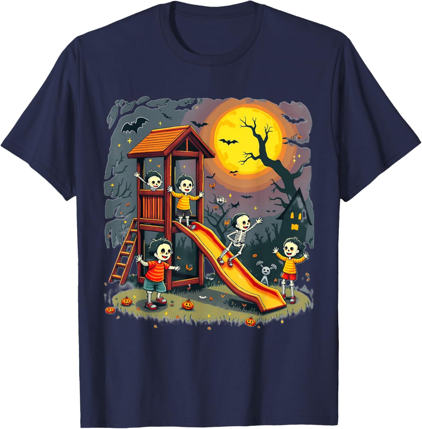Horror Clubhouse In Park Halloween 2025 Costume Present T-Shirt - T-Shirt | Navy