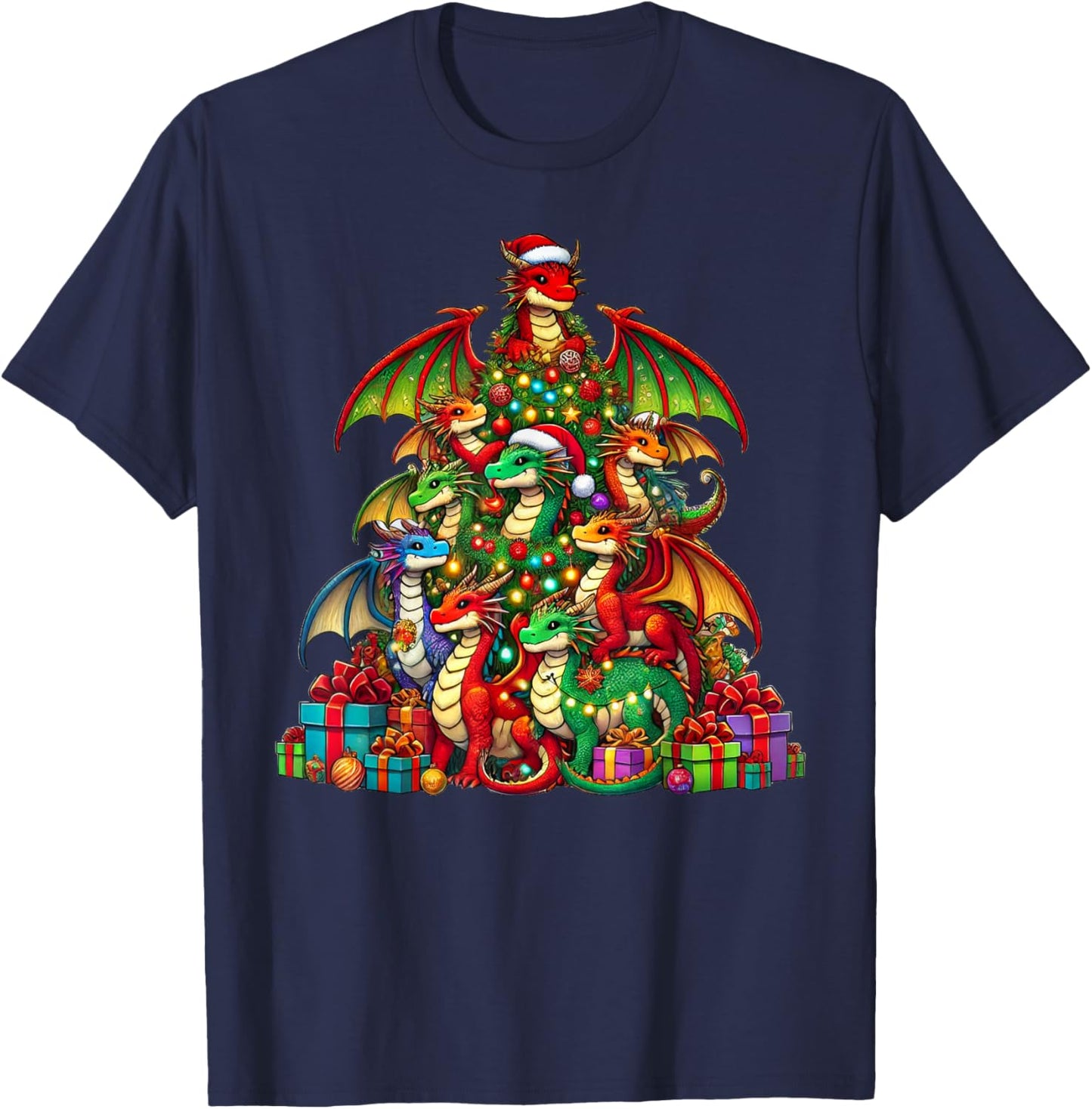 Dragon Christmas Tree Funny Dragon Xmas T-Shirt - T-Shirt | Navy