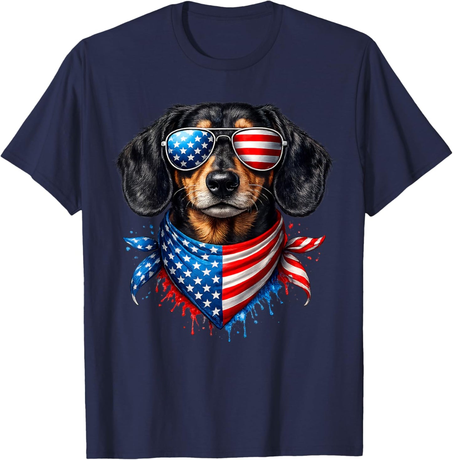 Dachshund Bandana 4th of July Patriotic Dog Lovers USA Flag T-Shirt - T-Shirt | Navy