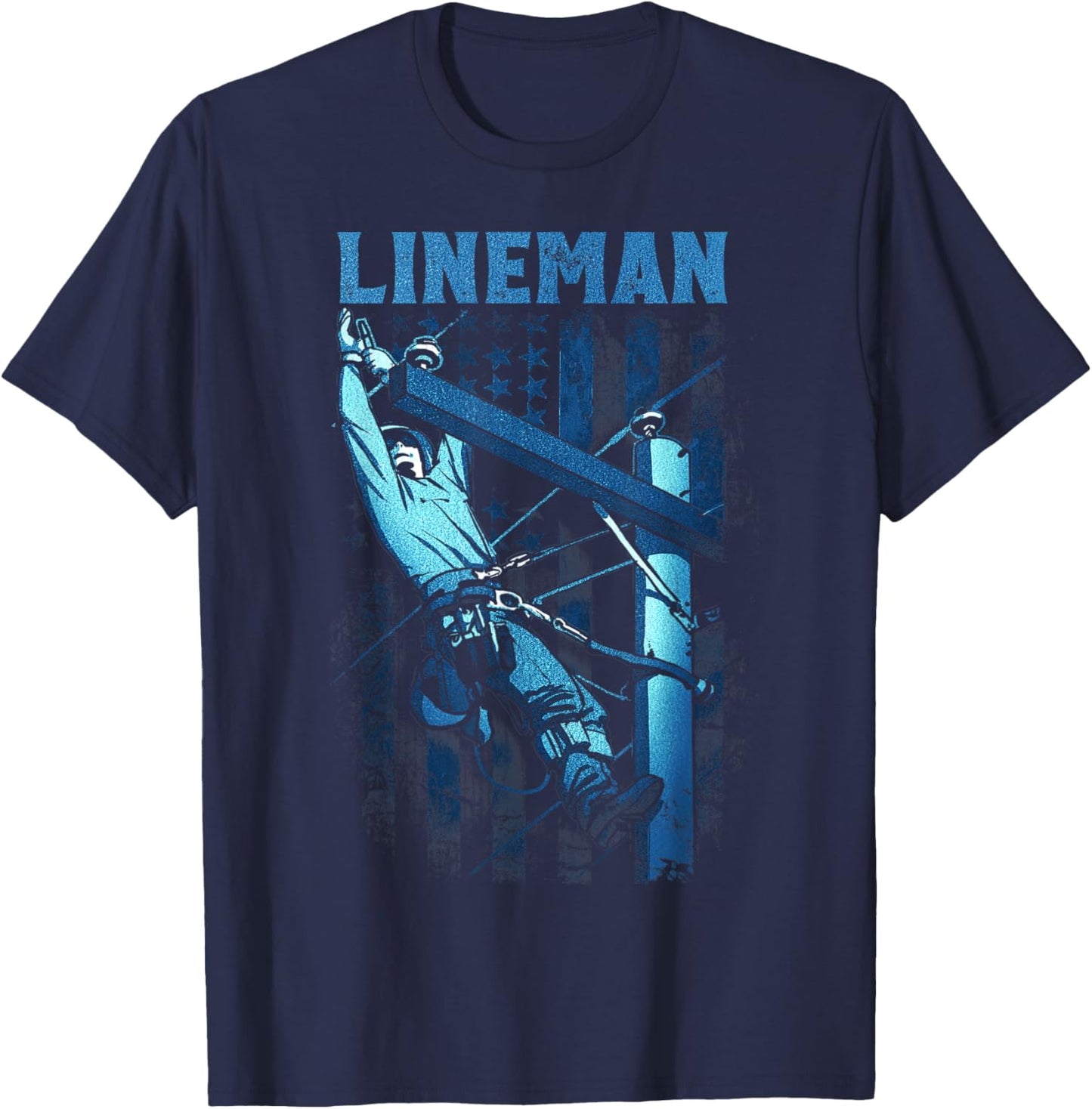 Lineman American Flag Electric Cable Lineman T-Shirt - T-Shirt | Navy