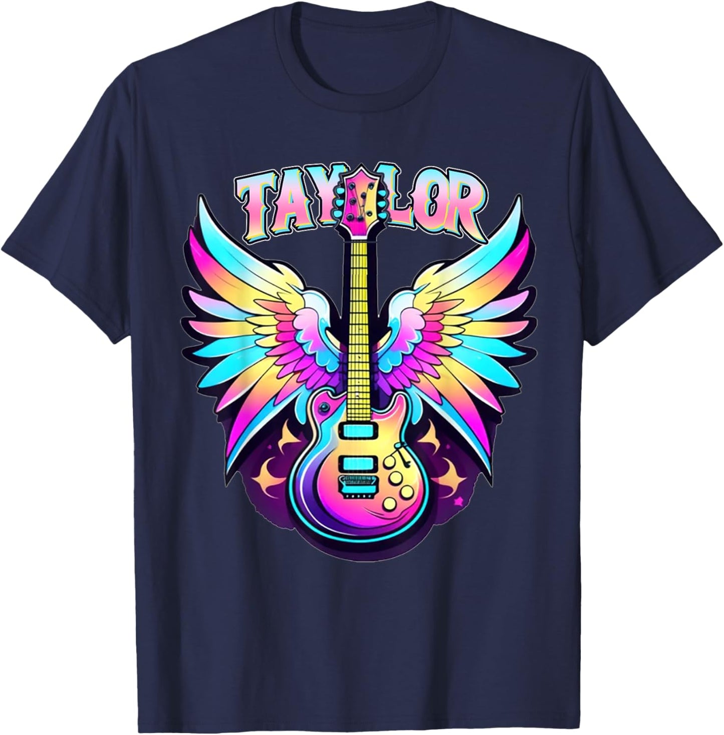 Girl Retro Taylor First Name Personalized Groovy 80's Pink T-Shirt - T-Shirt | Navy