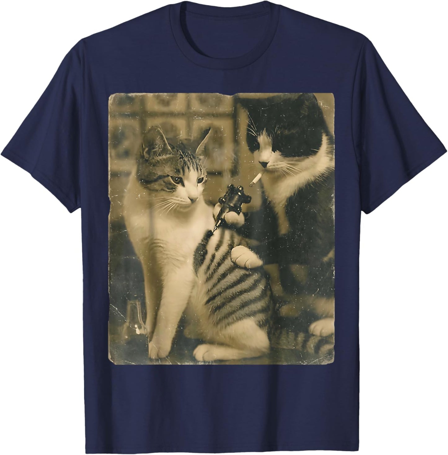 Vintage Cats Tattoo Inks Cat Artist Funny Meme T-Shirt - T-Shirt | Navy