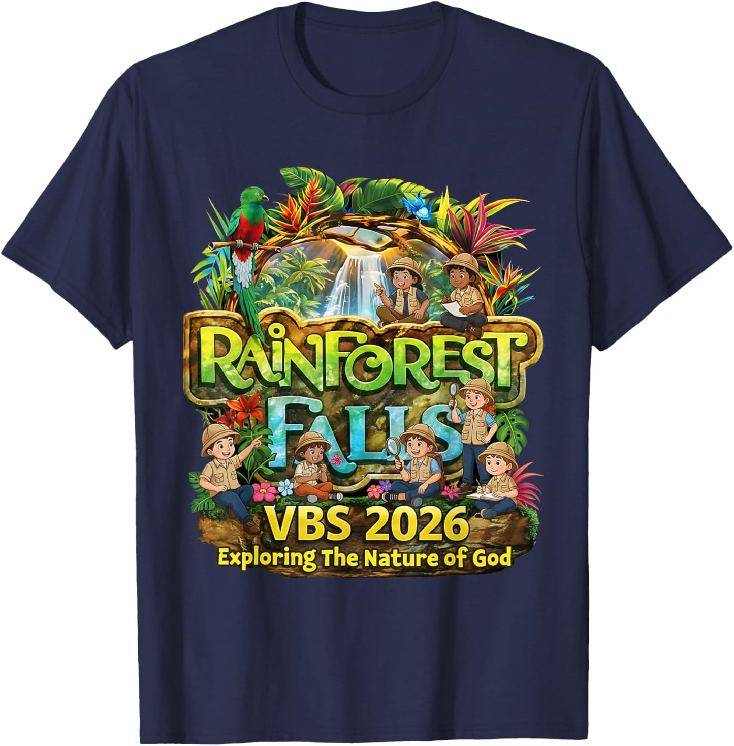 Vintage Rainforest Falls VBS Vacation Bible School Teacher T-Shirt - T-Shirt | Navy