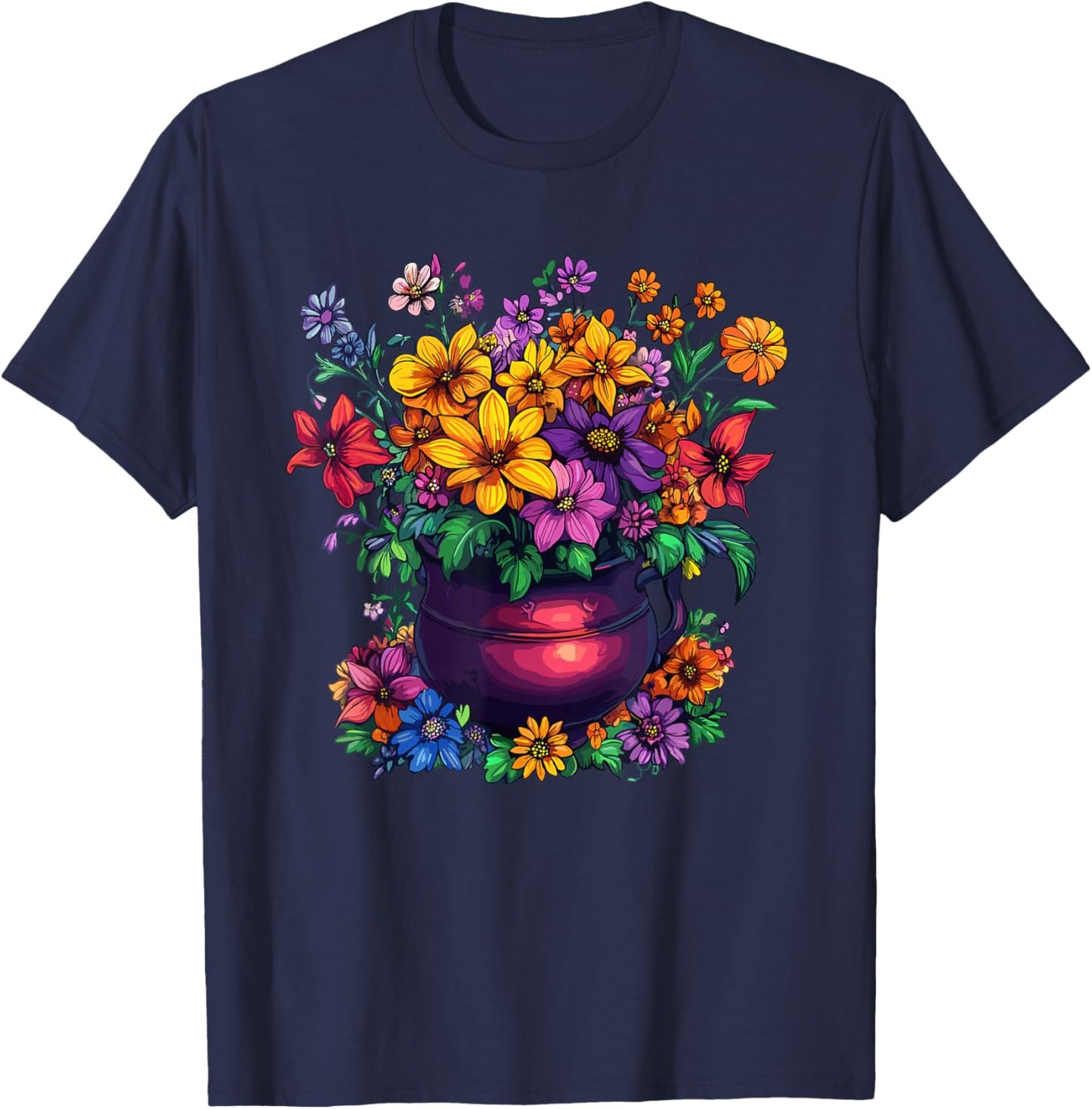 Spring Wildflower Garden Cottage Flower Bouquet T-Shirt - T-Shirt | Navy