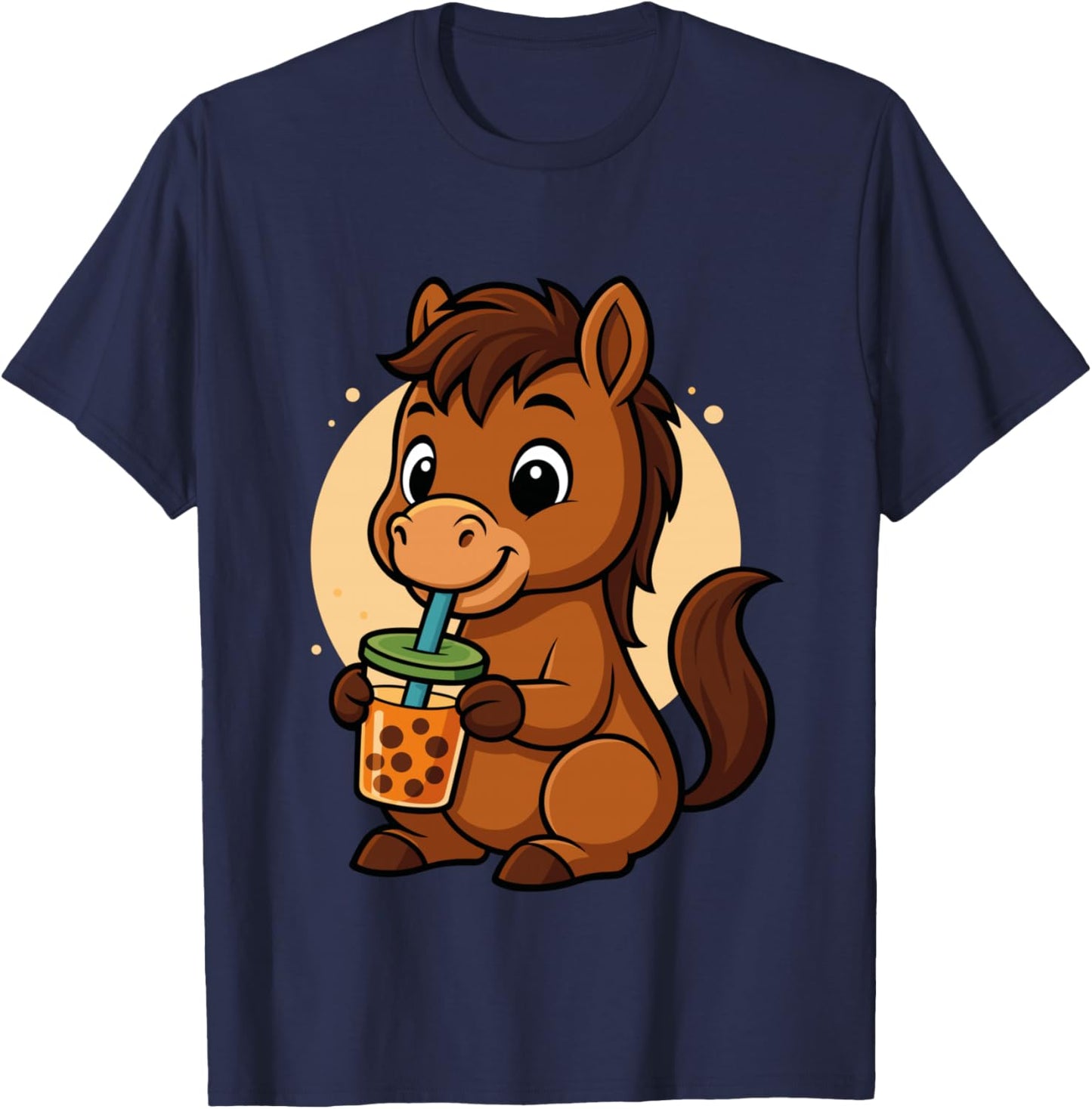 Thé à Bulles Mignon en Forme de Cheval Kawaii Anime pour Enfants Manche Longue T-Shirt - T-Shirt | Navy