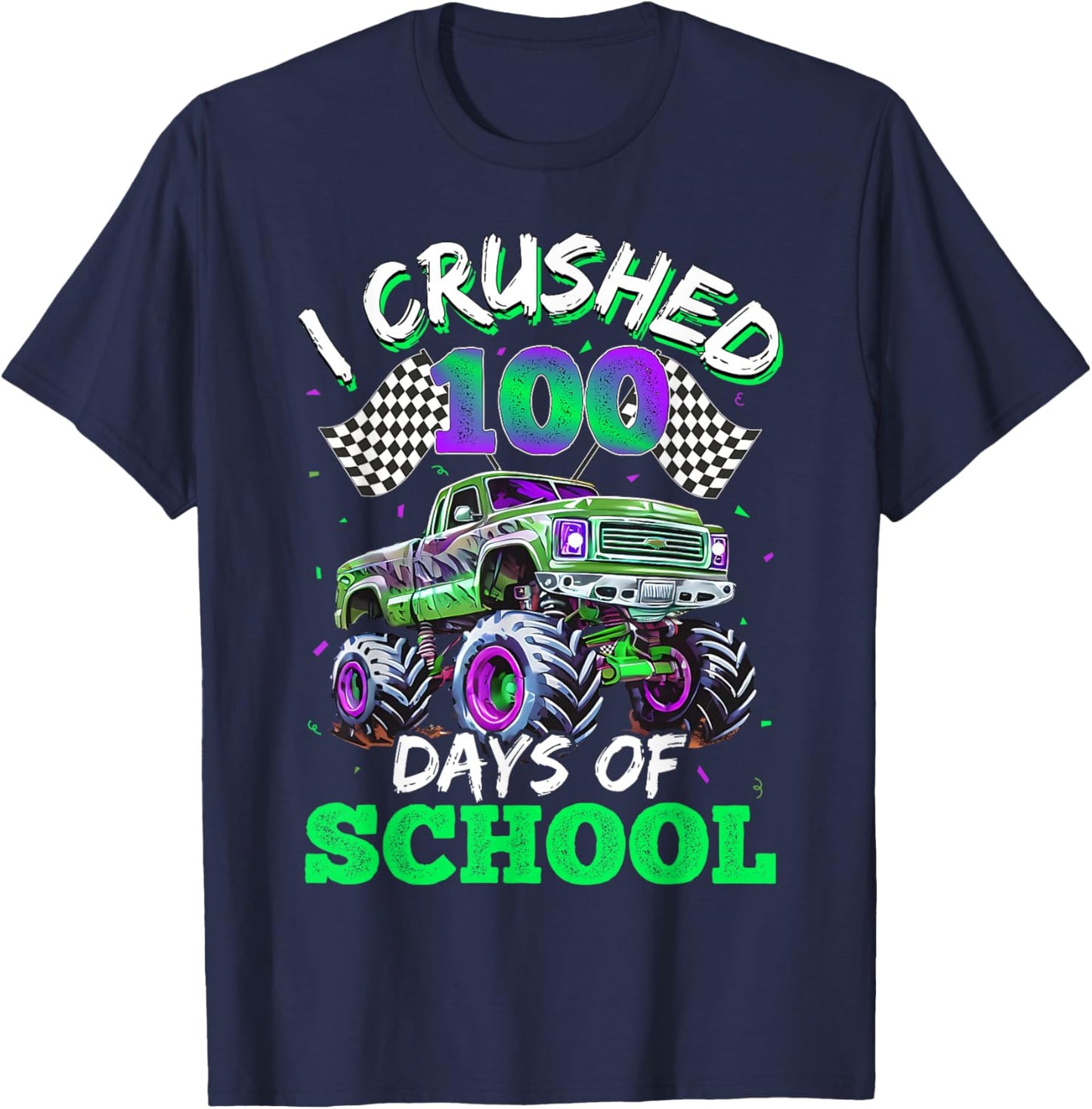 100 Days of School Monster Truck 100th Day of School Boys T-Shirt - T-Shirt | Navy